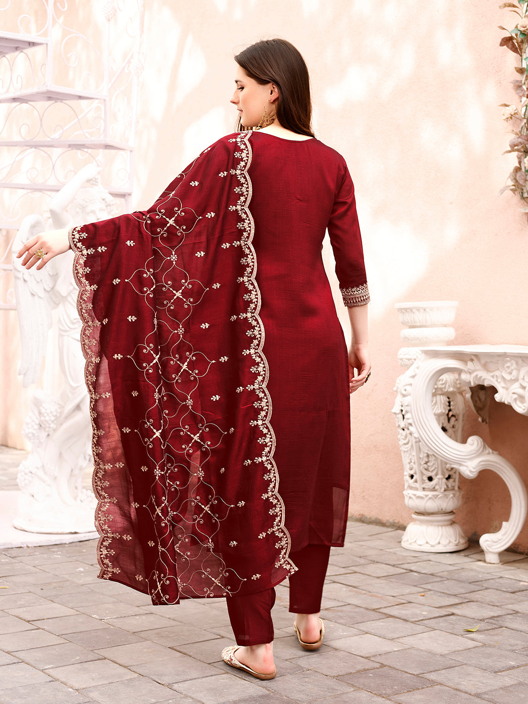 Sequinned Embroidered Kurta With Pant & Embroidered Dupatta Premium, Multicolor - Hiral Fashion