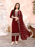 Sequinned Embroidered Kurta With Pant & Embroidered Dupatta Premium, Multicolor - Hiral Fashion