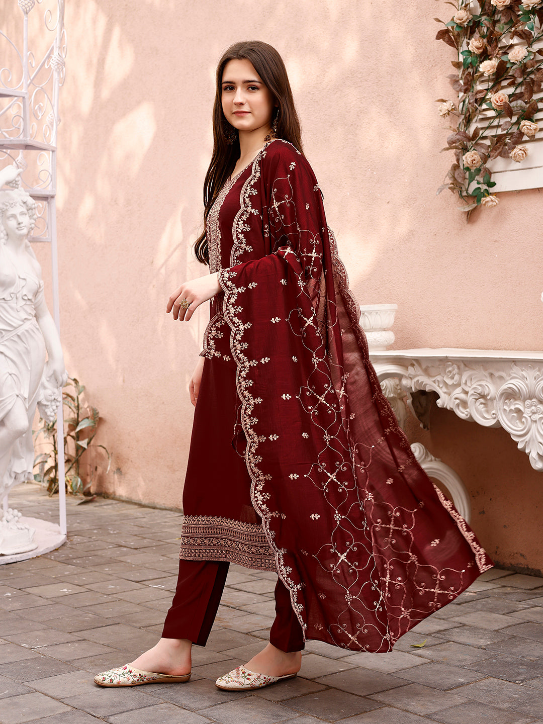 Sequinned Embroidered Kurta With Pant & Embroidered Dupatta Premium, Multicolor - Hiral Fashion
