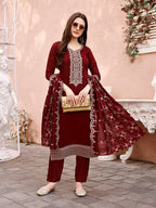 Sequinned Embroidered Kurta With Pant & Embroidered Dupatta Premium, Multicolor - Hiral Fashion