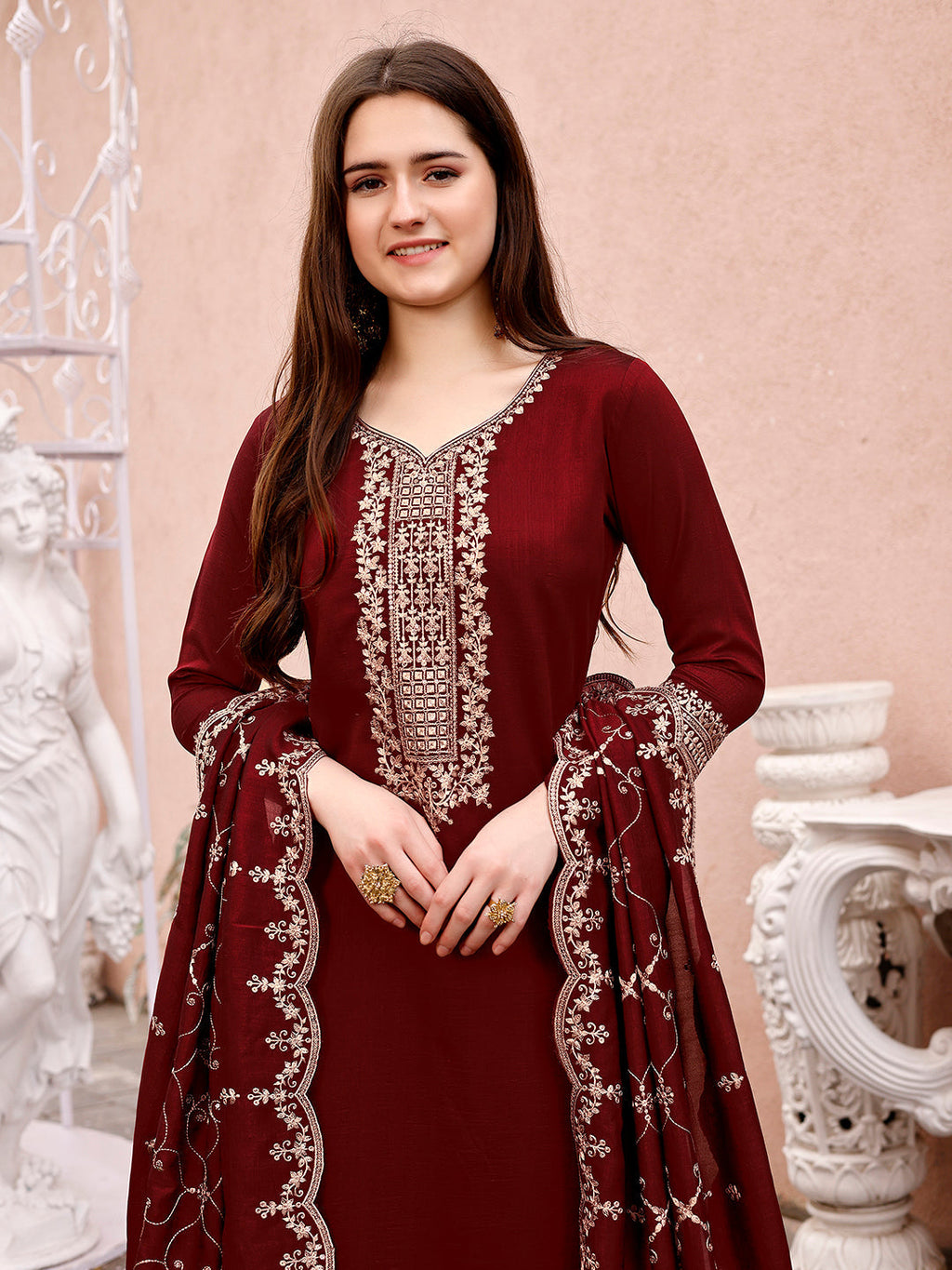 Sequinned Embroidered Kurta With Pant & Embroidered Dupatta Premium, Multicolor - Hiral Fashion