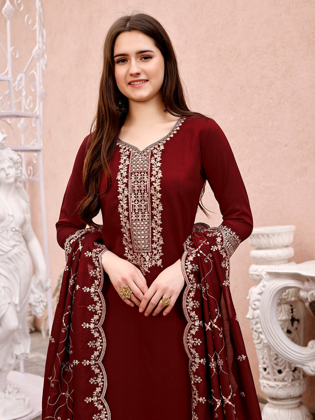 Sequinned Embroidered Kurta With Pant & Embroidered Dupatta Premium, Multicolor - Hiral Fashion