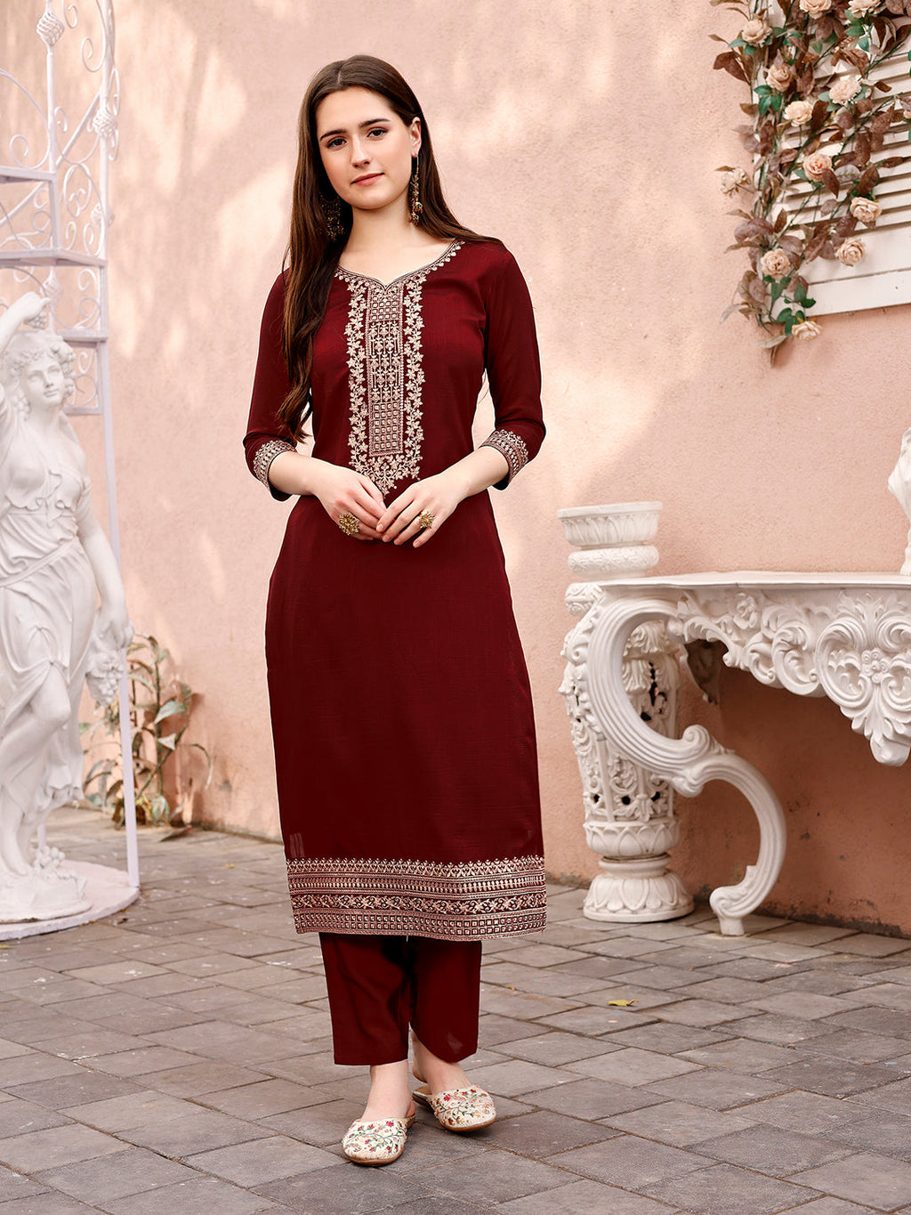 Sequinned Embroidered Kurta With Pant & Embroidered Dupatta Premium, Multicolor - Hiral Fashion