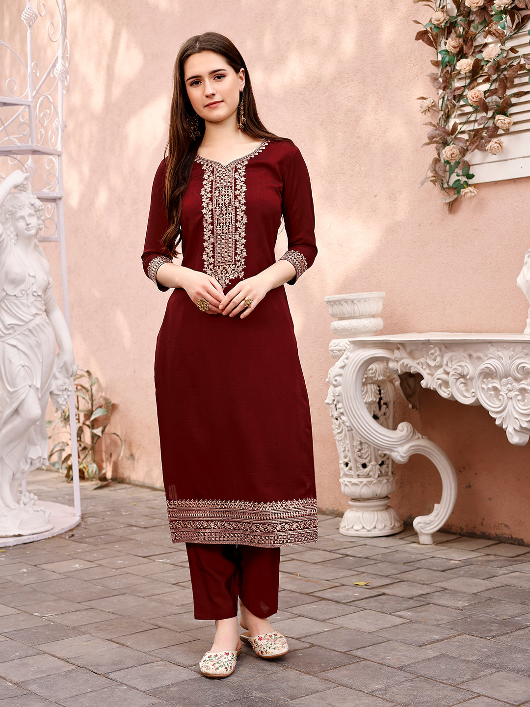 Sequinned Embroidered Kurta With Pant & Embroidered Dupatta Premium, Multicolor - Hiral Fashion