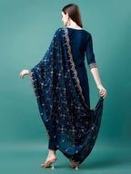Sequined Embroidered Straight Kurta With Trousers & With Embroidered Dupatta Premium Luxury, Multicolor - Hiral Fashion