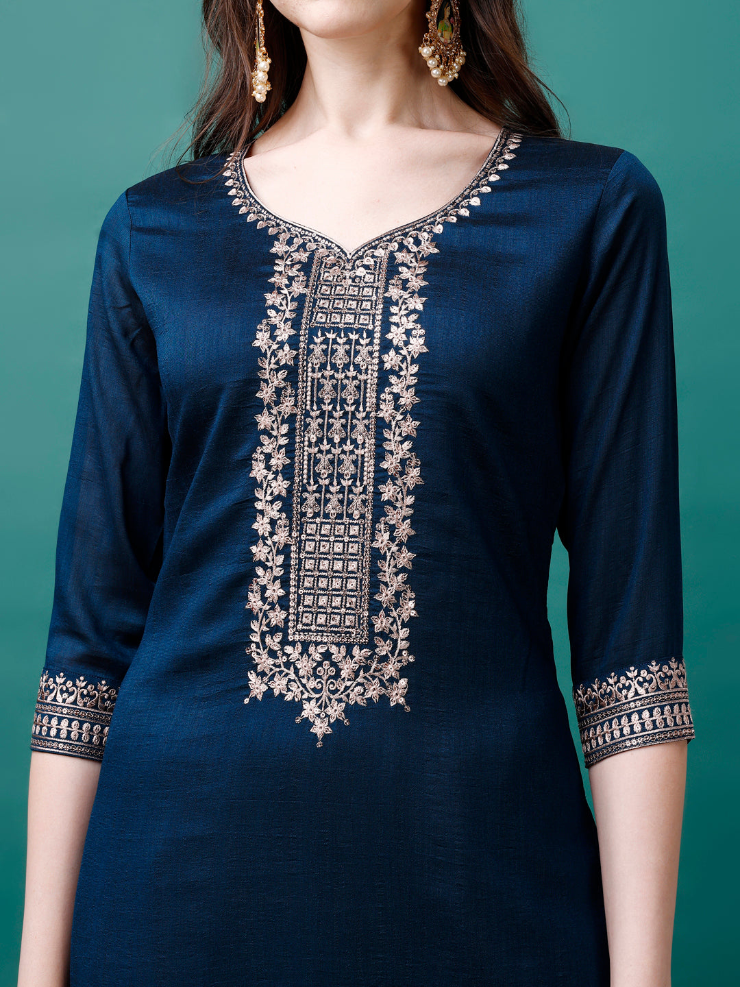 Sequined Embroidered Straight Kurta With Trousers & With Embroidered Dupatta Premium Luxury, Multicolor - Hiral Fashion