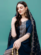 Sequined Embroidered Straight Kurta With Trousers & With Embroidered Dupatta Premium Luxury, Multicolor - Hiral Fashion