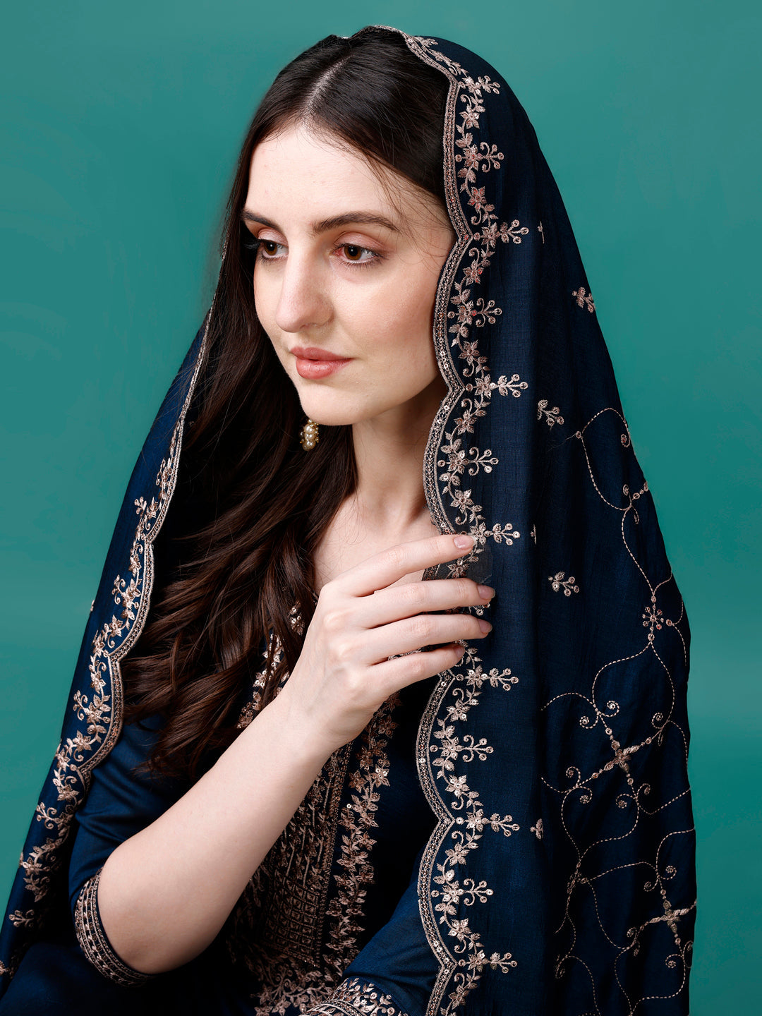 Sequined Embroidered Straight Kurta With Trousers & With Embroidered Dupatta Premium Luxury, Multicolor - Hiral Fashion