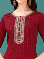 Sequined Embroidered Straight Kurta With Trousers & With Embroidered Dupatta Premium, Multicolor - Hiral Fashion