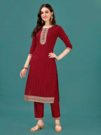 Sequined Embroidered Straight Kurta With Trousers & With Embroidered Dupatta Premium, Multicolor - Hiral Fashion