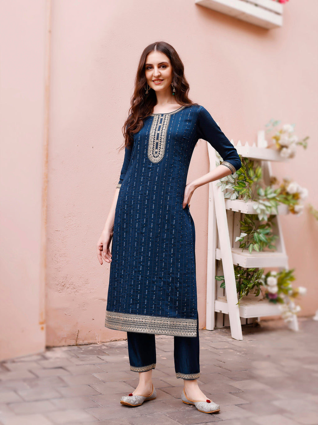 Sequined Embroidered Kurta With Pant & Embroidered Dupatta Premium Luxury, Multicolor - Hiral Fashion