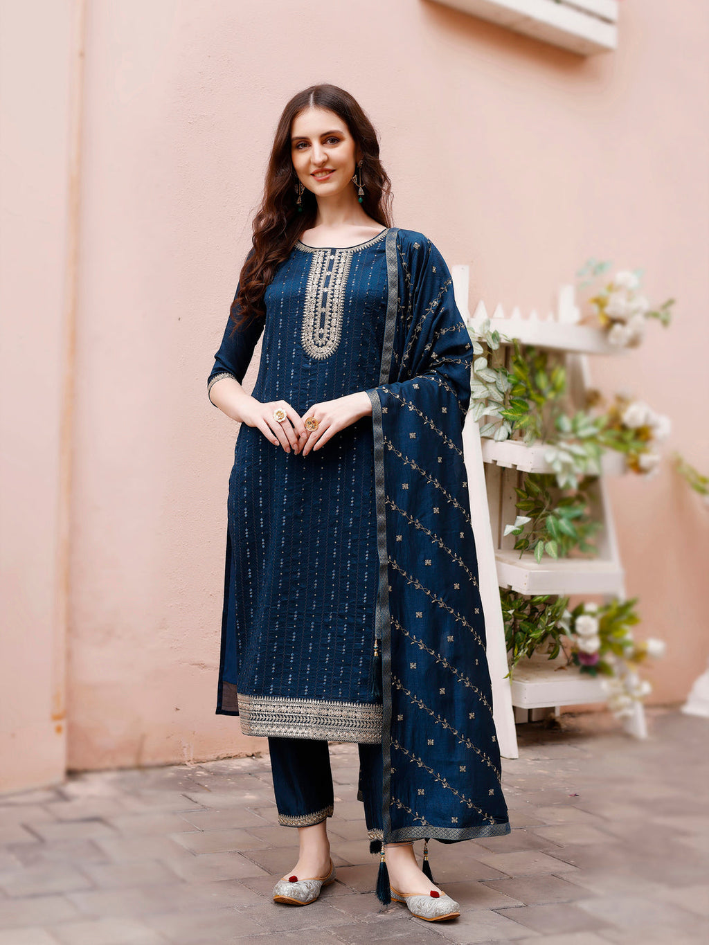 Sequined Embroidered Kurta With Pant & Embroidered Dupatta Premium Luxury, Multicolor - Hiral Fashion