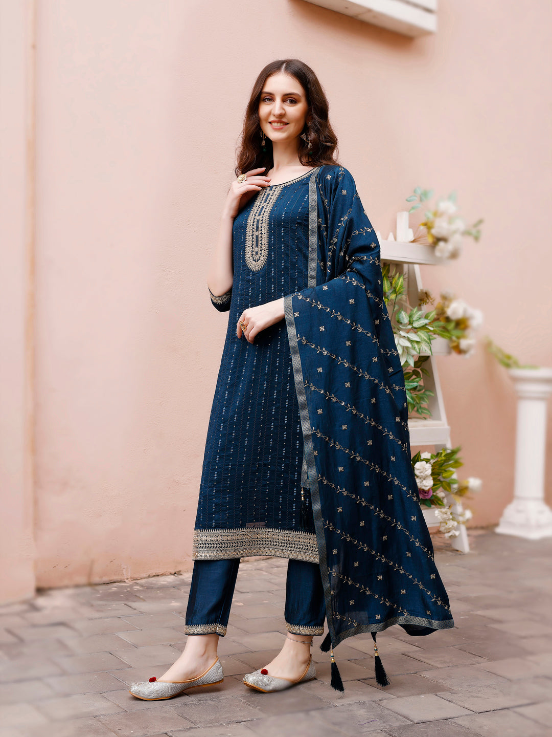 Sequined Embroidered Kurta With Pant & Embroidered Dupatta Premium Luxury, Multicolor - Hiral Fashion