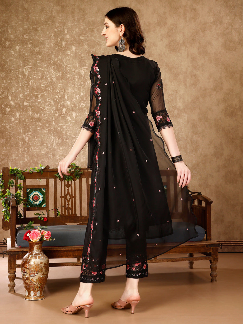 Pakistani Embroidered Kurta With Embroidered Pant & Embroidered Dupatta Premium Luxury, Multicolor - Hiral Fashion