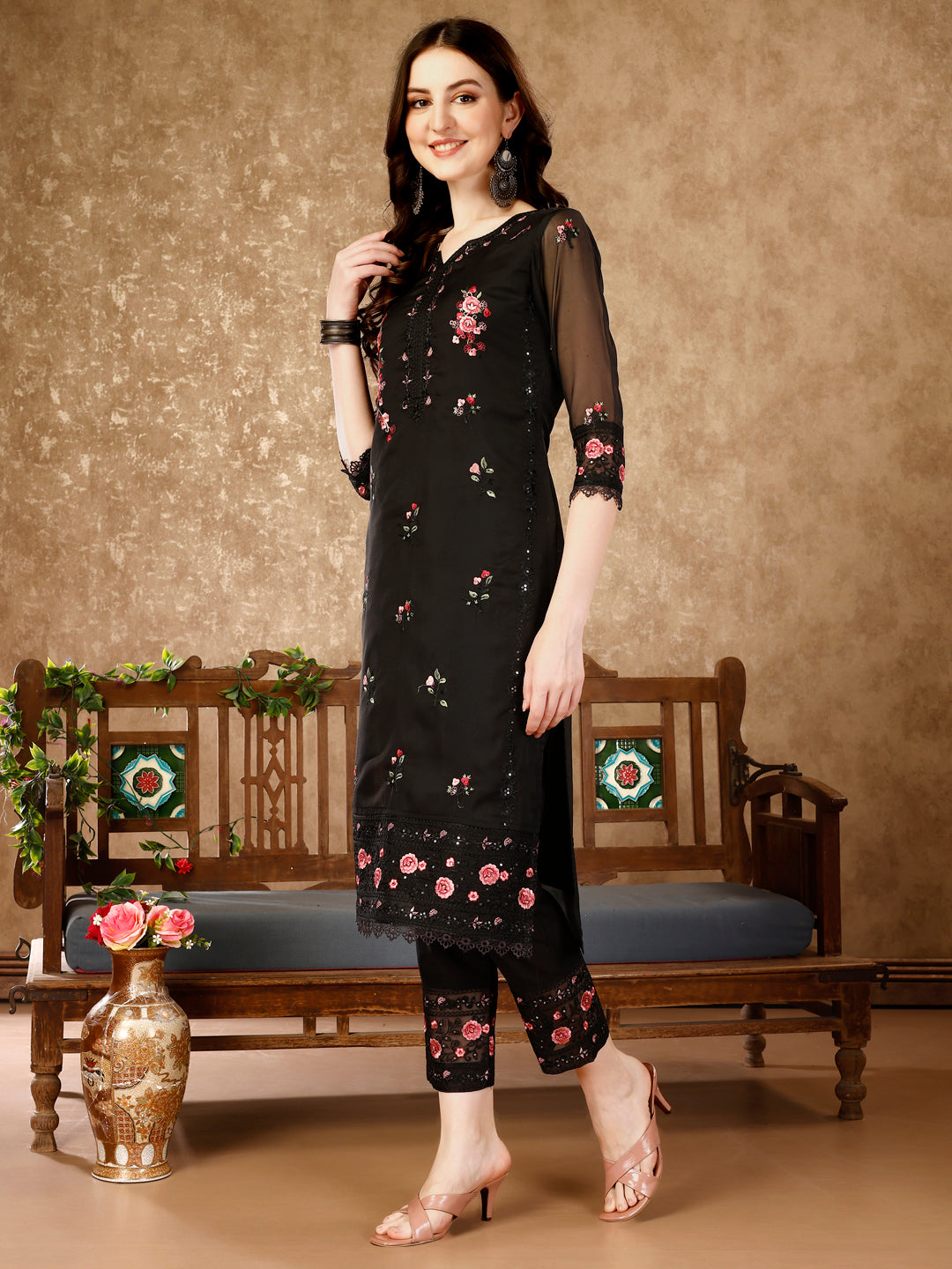 Pakistani Embroidered Kurta With Embroidered Pant & Embroidered Dupatta Premium Luxury, Multicolor - Hiral Fashion