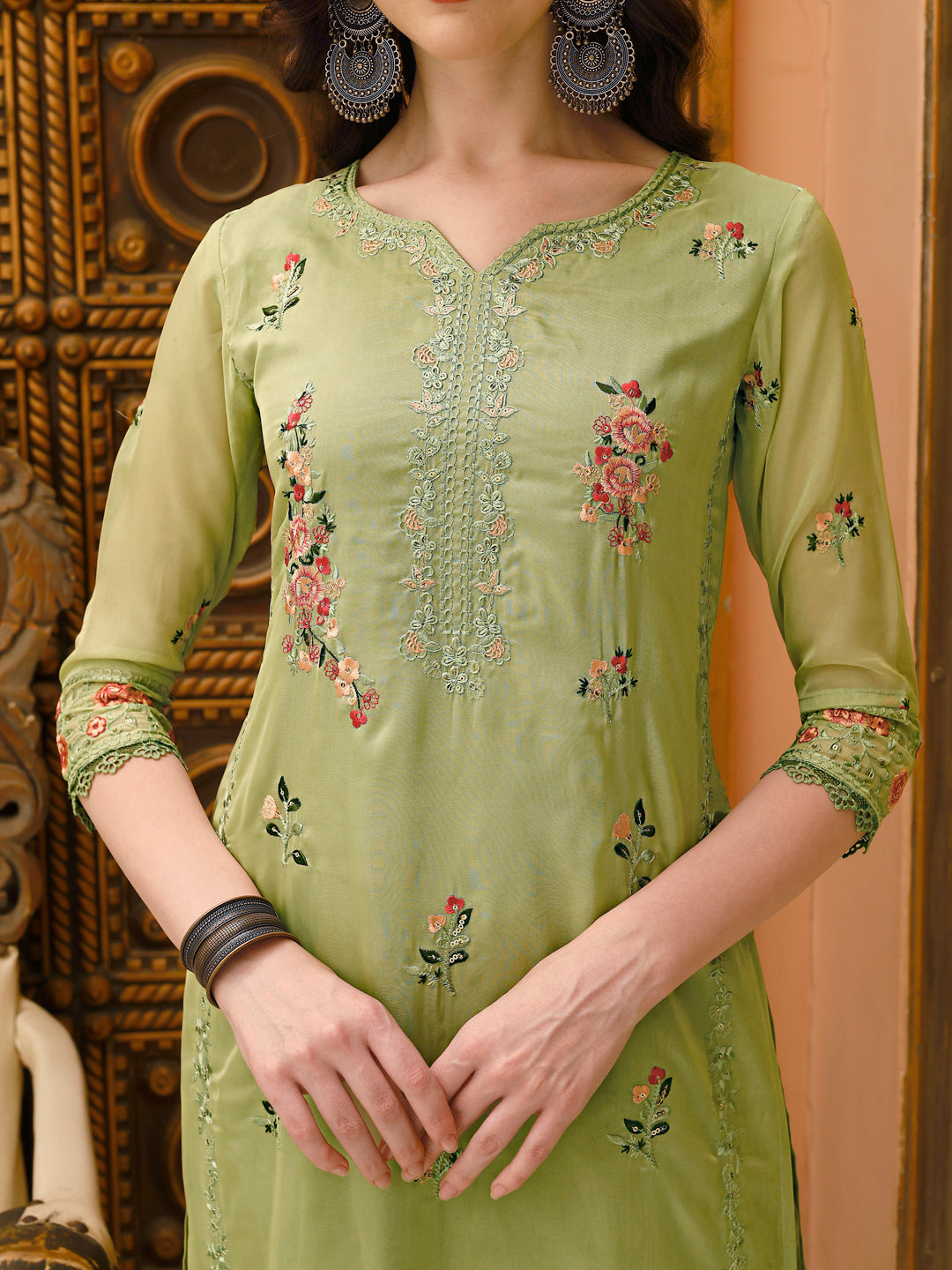Pakistani Embroidered Kurta With Embroidered Pant & Embroidered Dupatta Premium Luxury, Multicolor - Hiral Fashion