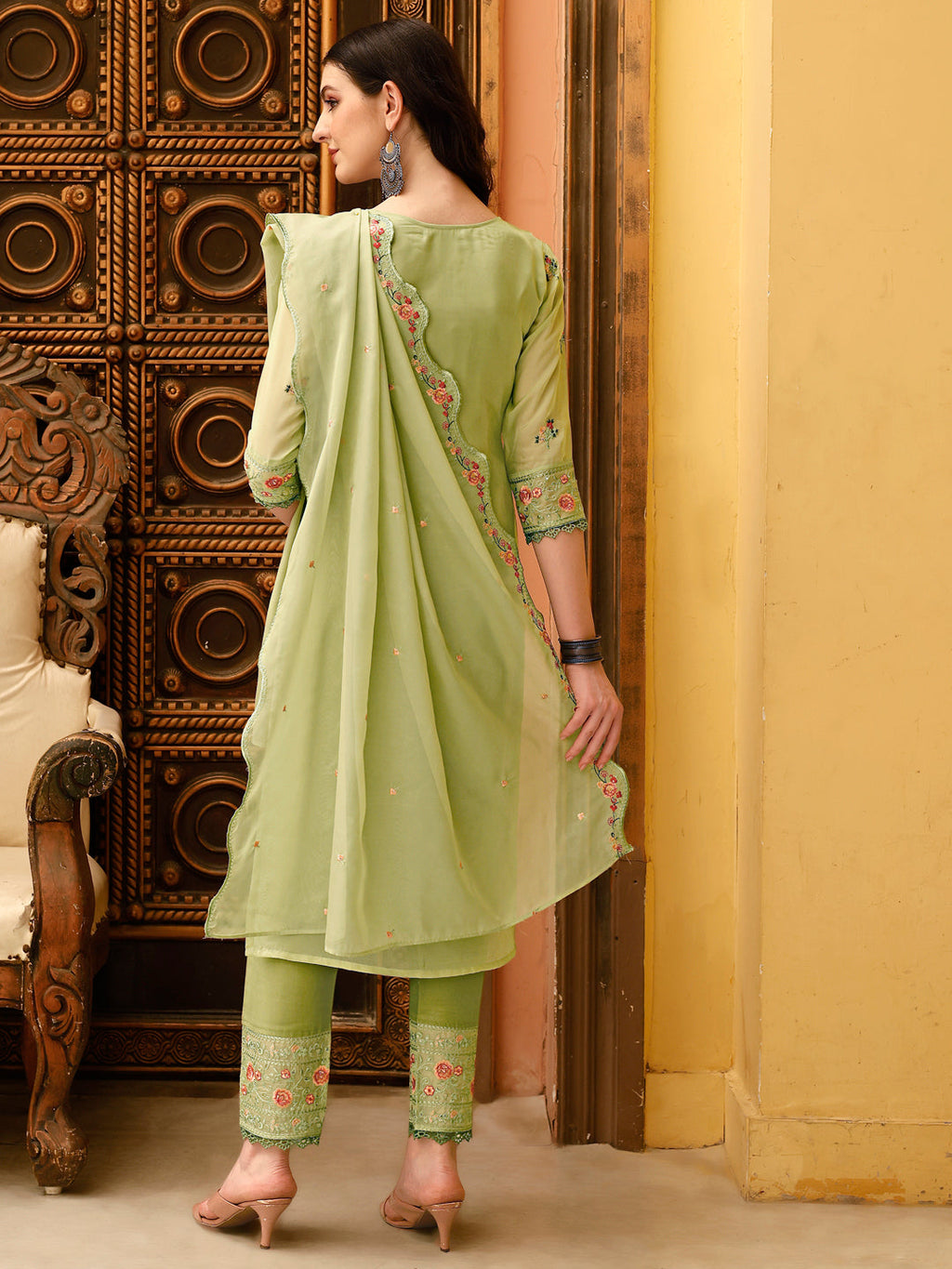 Pakistani Embroidered Kurta With Embroidered Pant & Embroidered Dupatta Premium Luxury, Multicolor - Hiral Fashion