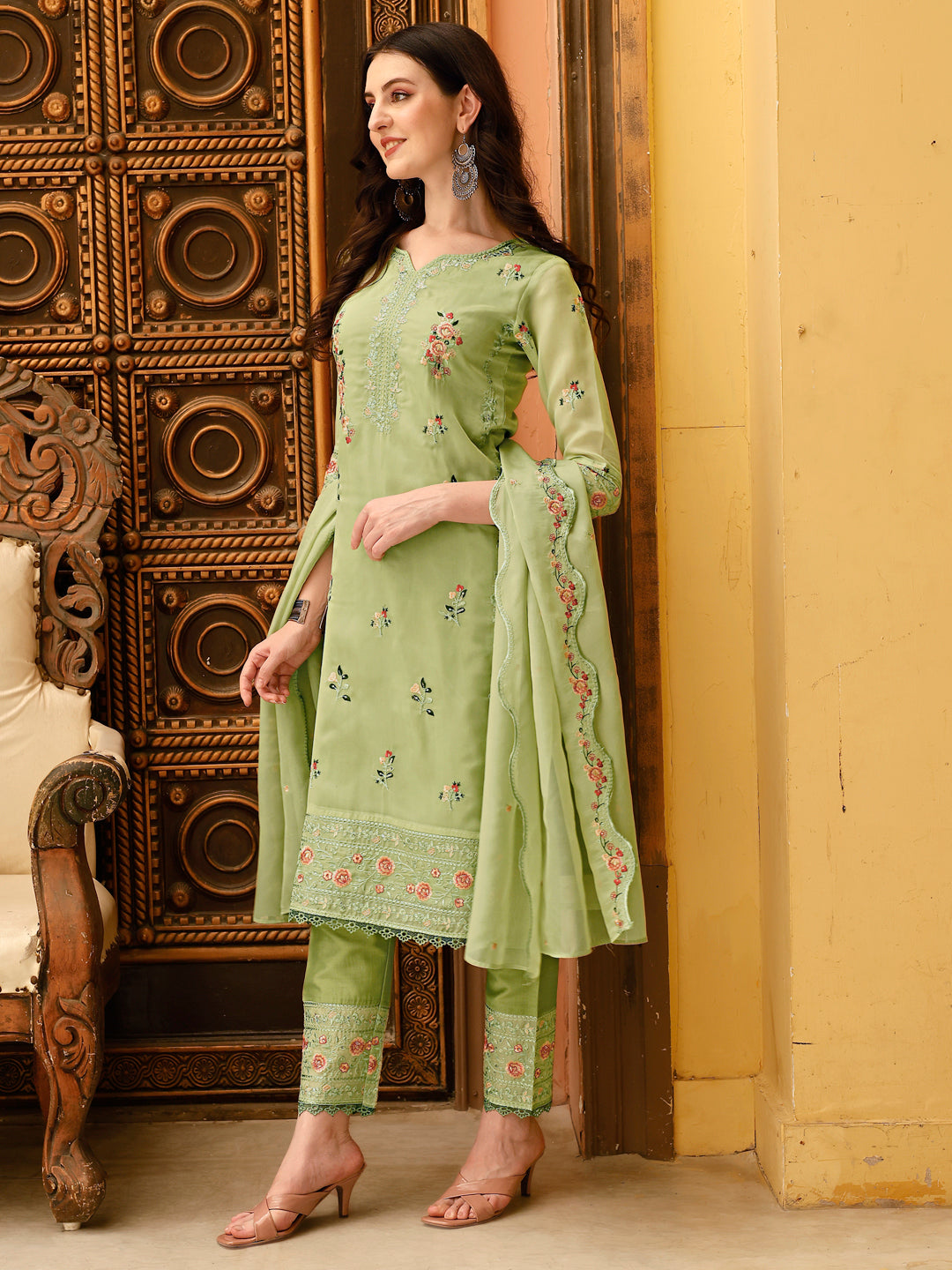 Pakistani Embroidered Kurta With Embroidered Pant & Embroidered Dupatta Premium Luxury, Multicolor - Hiral Fashion