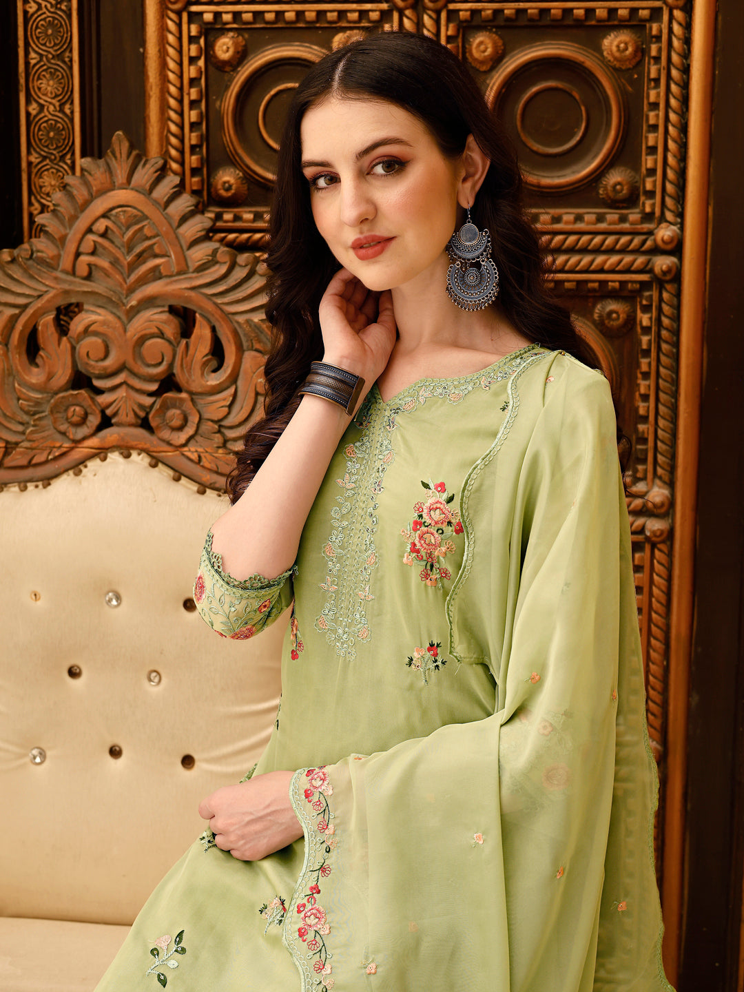 Pakistani Embroidered Kurta With Embroidered Pant & Embroidered Dupatta Premium Luxury, Multicolor - Hiral Fashion