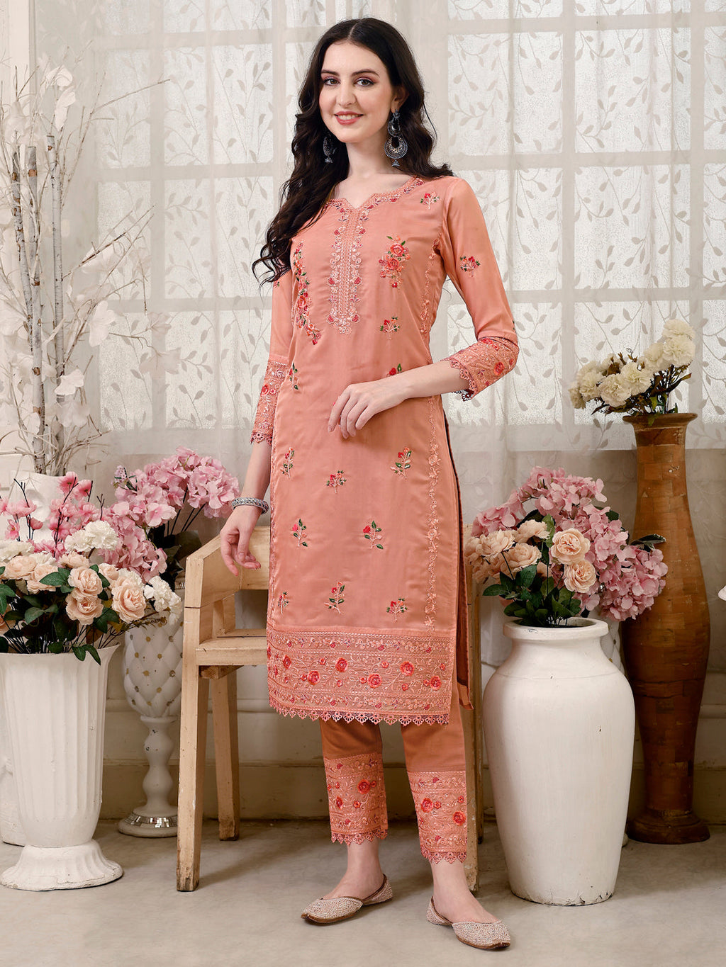 Pakistani Embroidered Kurta With Embroidered Pant & Embroidered Dupatta Premium Luxury, Multicolor - Hiral Fashion - Distacart