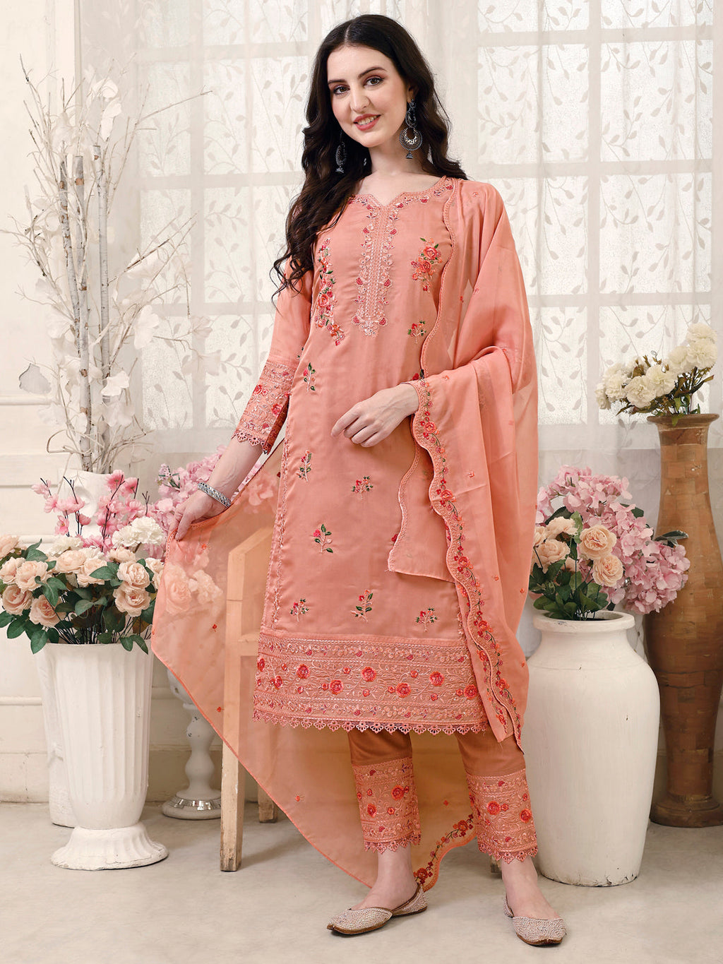 Pakistani Embroidered Kurta With Embroidered Pant & Embroidered Dupatta Premium Luxury, Multicolor - Hiral Fashion - Distacart