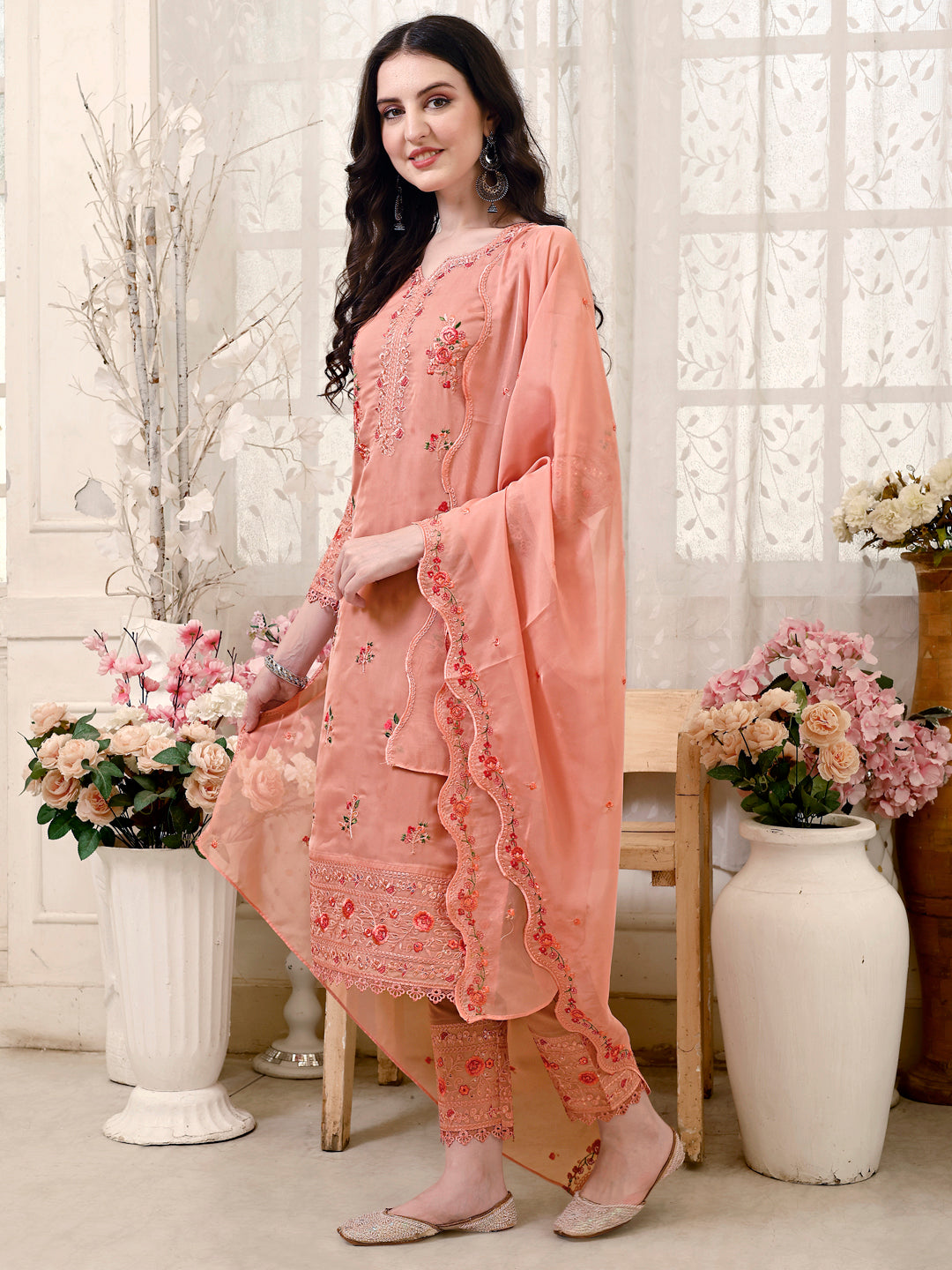 Pakistani Embroidered Kurta With Embroidered Pant & Embroidered Dupatta Premium Luxury, Multicolor - Hiral Fashion - Distacart