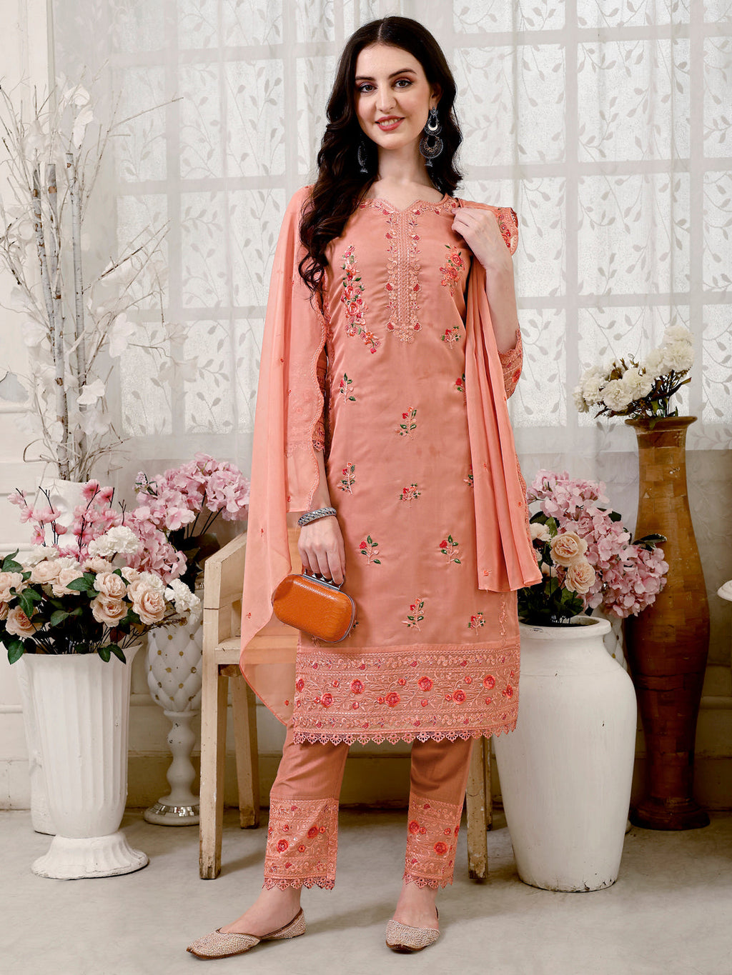 Pakistani Embroidered Kurta With Embroidered Pant & Embroidered Dupatta Premium Luxury, Multicolor - Hiral Fashion - Distacart