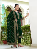 Embroidered Kurta With Pant & Embroidered Dupatta, Bottle-Green - Hiral Fashion