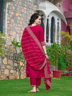 Embroidered Kurta With Pant & Embroidered Dupatta, Pink - Hiral Fashion - Distacart