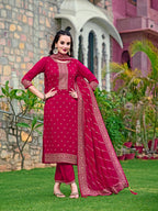 Embroidered Kurta With Pant & Embroidered Dupatta, Pink - Hiral Fashion - Distacart