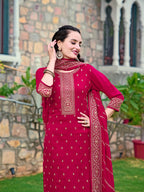 Embroidered Kurta With Pant & Embroidered Dupatta, Pink - Hiral Fashion - Distacart