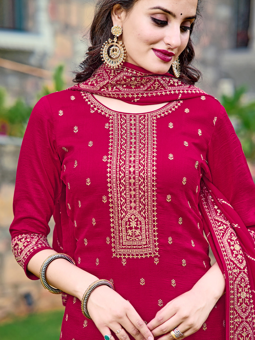 Embroidered Kurta With Pant & Embroidered Dupatta, Pink - Hiral Fashion - Distacart