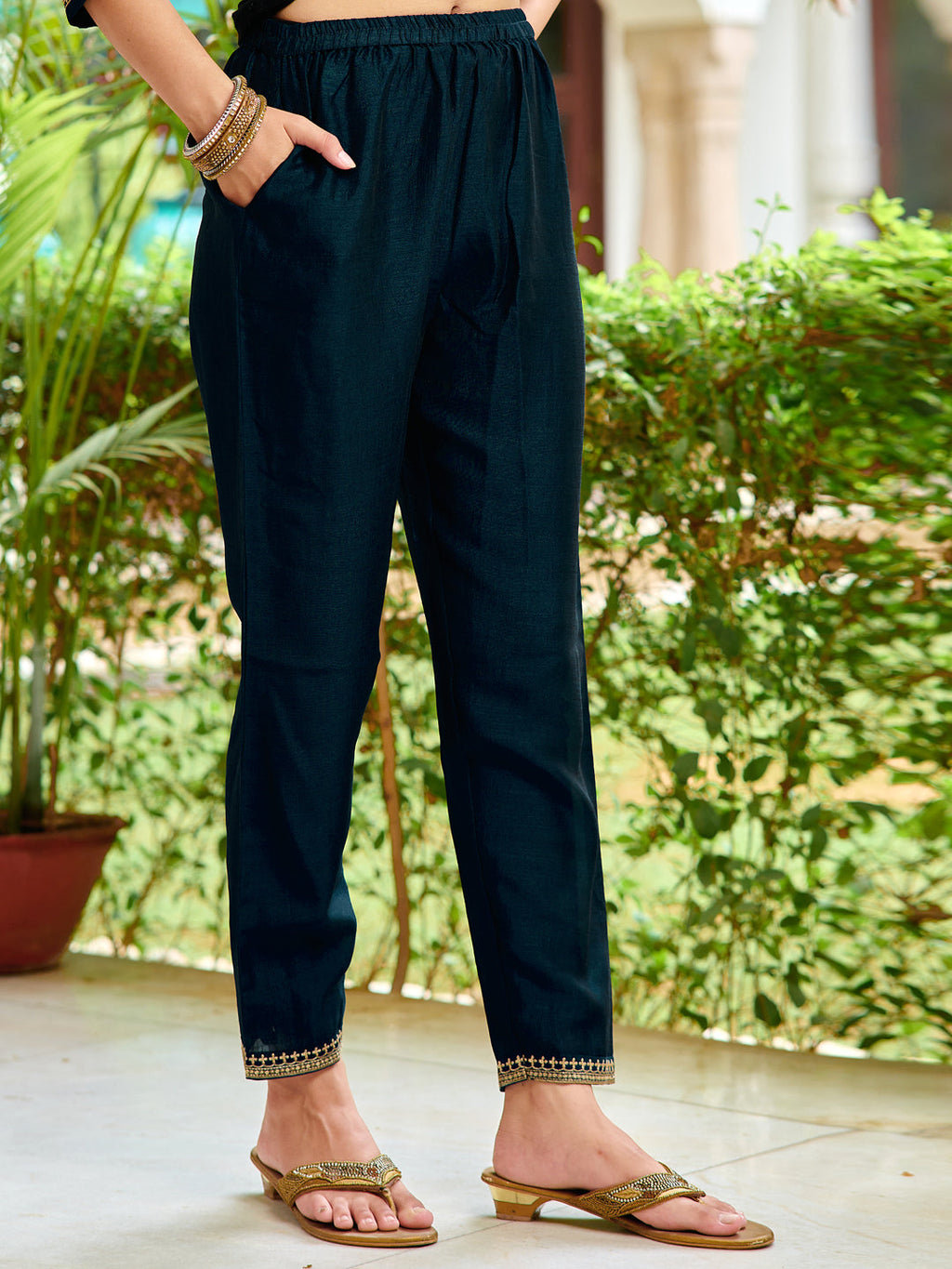 Embroidered Kurta With Pant & Embroidered Dupatta, Navy Blue - Hiral Fashion - Distacart