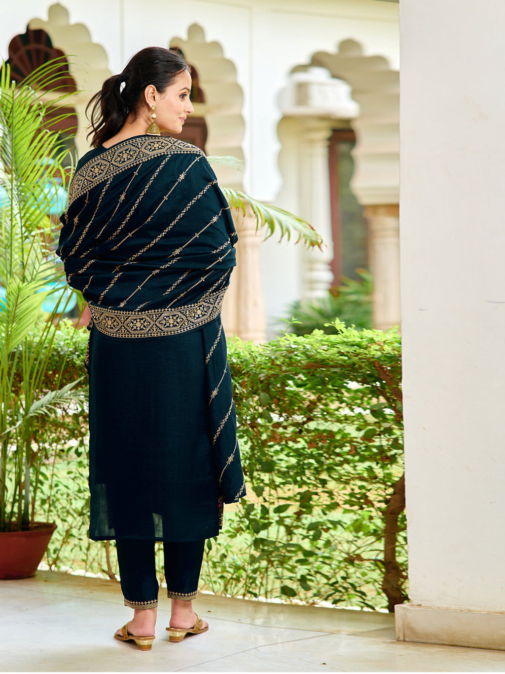 Embroidered Kurta With Pant & Embroidered Dupatta, Navy Blue - Hiral Fashion - Distacart