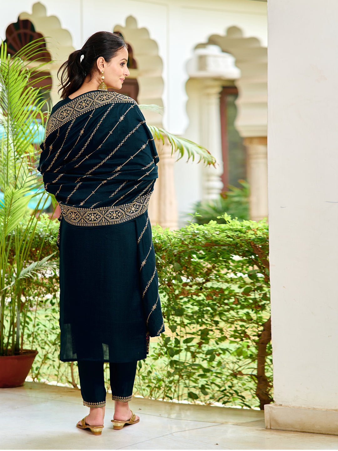 Embroidered Kurta With Pant & Embroidered Dupatta, Navy Blue - Hiral Fashion - Distacart