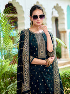 Embroidered Kurta With Pant & Embroidered Dupatta, Navy Blue - Hiral Fashion - Distacart