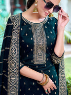Embroidered Kurta With Pant & Embroidered Dupatta, Navy Blue - Hiral Fashion - Distacart