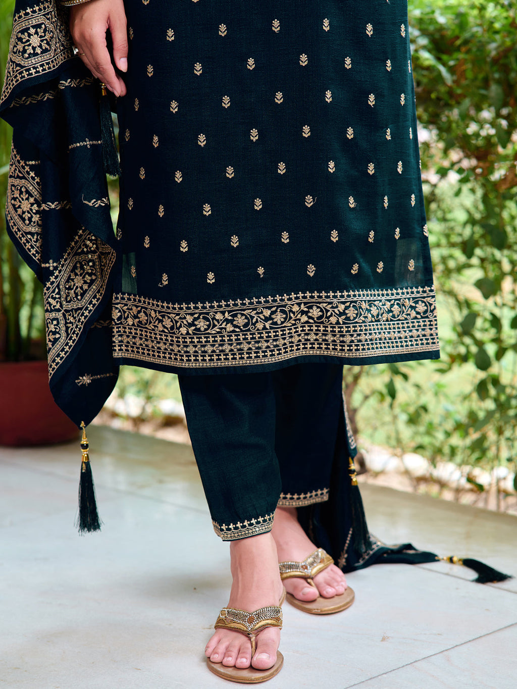 Embroidered Kurta With Pant & Embroidered Dupatta, Navy Blue - Hiral Fashion - Distacart