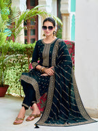 Embroidered Kurta With Pant & Embroidered Dupatta, Navy Blue - Hiral Fashion - Distacart