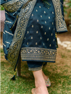 Embroidered Kurta With Pant & Embroidered Dupatta, Teal - Hiral Fashion - Distacart