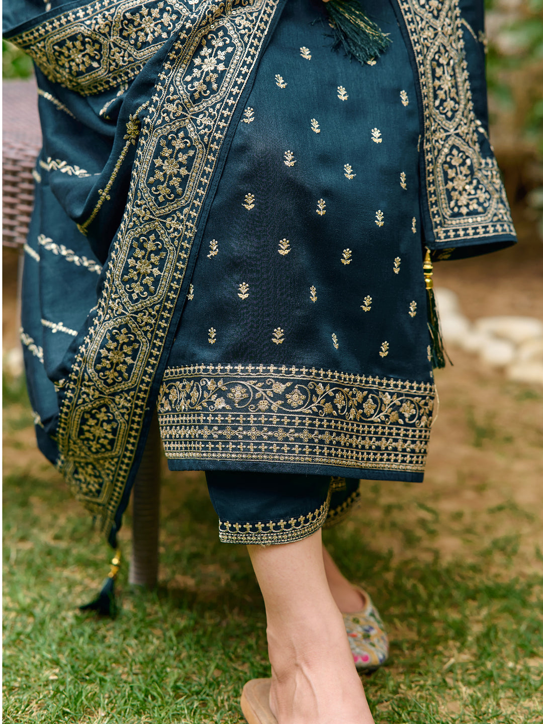 Embroidered Kurta With Pant & Embroidered Dupatta, Teal - Hiral Fashion - Distacart