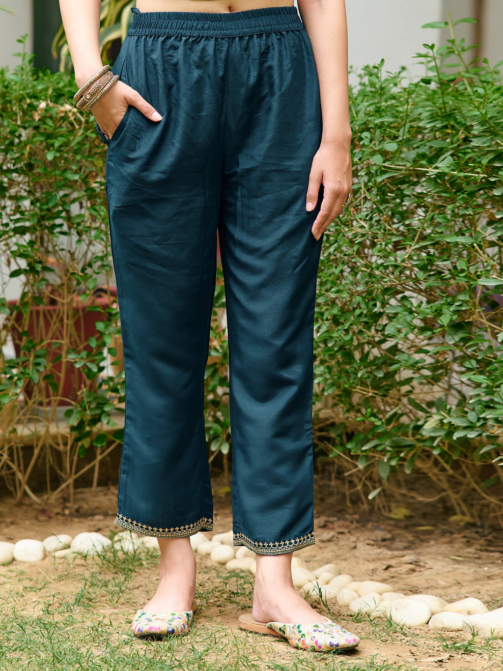 Embroidered Kurta With Pant & Embroidered Dupatta, Teal - Hiral Fashion - Distacart