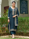Embroidered Kurta With Pant & Embroidered Dupatta, Teal - Hiral Fashion - Distacart