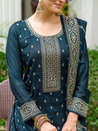 Embroidered Kurta With Pant & Embroidered Dupatta, Teal - Hiral Fashion - Distacart