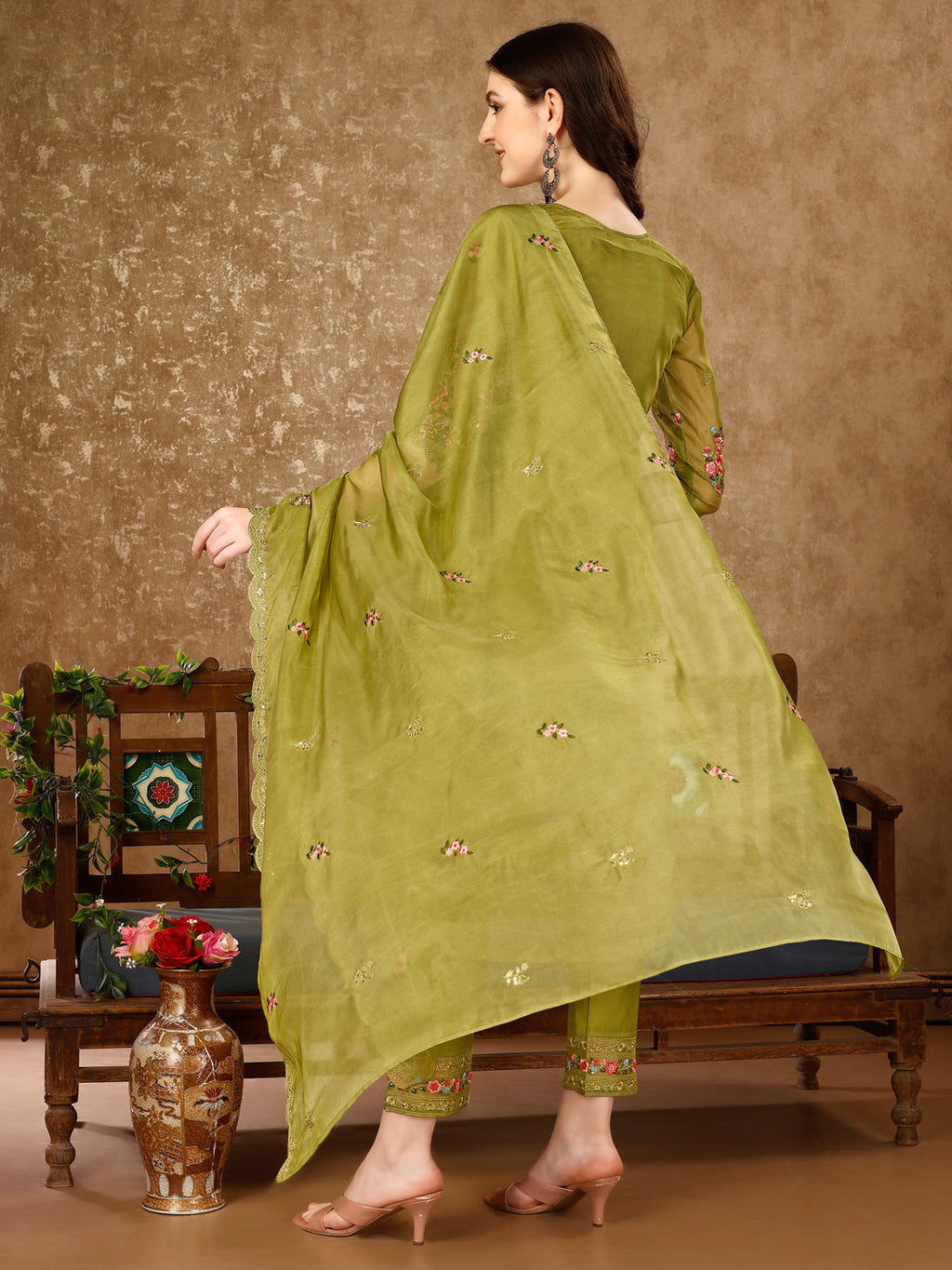 Pakistani Embroidered Organza Kurta With Pant & Embroidered Dupatta Luxury Premium, Multicolor - Hiral Fashion - Distacart