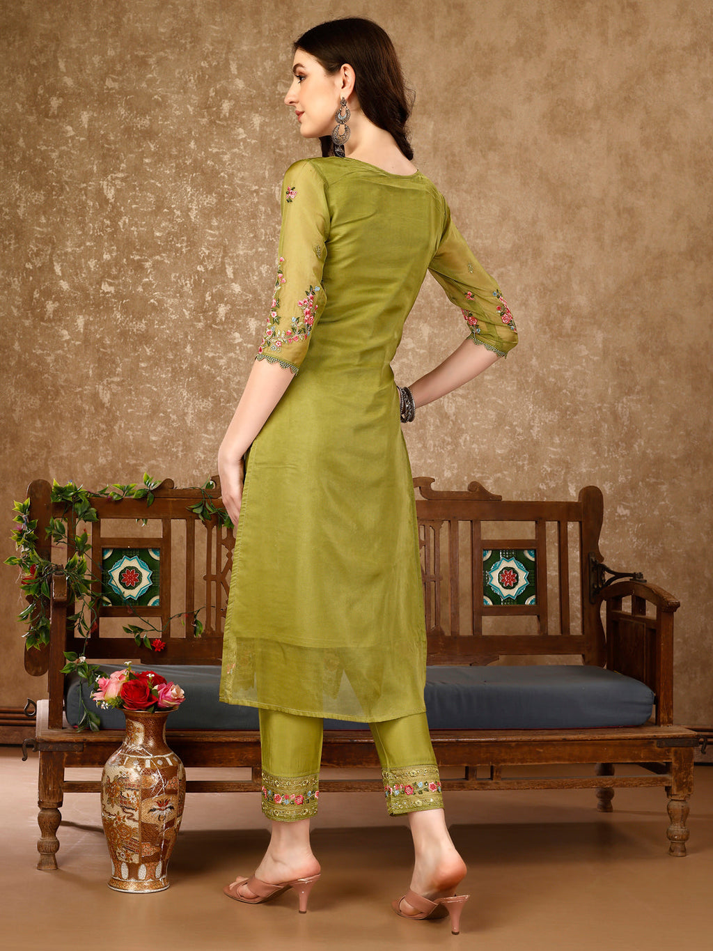 Pakistani Embroidered Organza Kurta With Pant & Embroidered Dupatta Luxury Premium, Multicolor - Hiral Fashion - Distacart