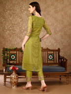 Pakistani Embroidered Organza Kurta With Pant & Embroidered Dupatta Luxury Premium, Multicolor - Hiral Fashion - Distacart