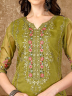 Pakistani Embroidered Organza Kurta With Pant & Embroidered Dupatta Luxury Premium, Multicolor - Hiral Fashion - Distacart