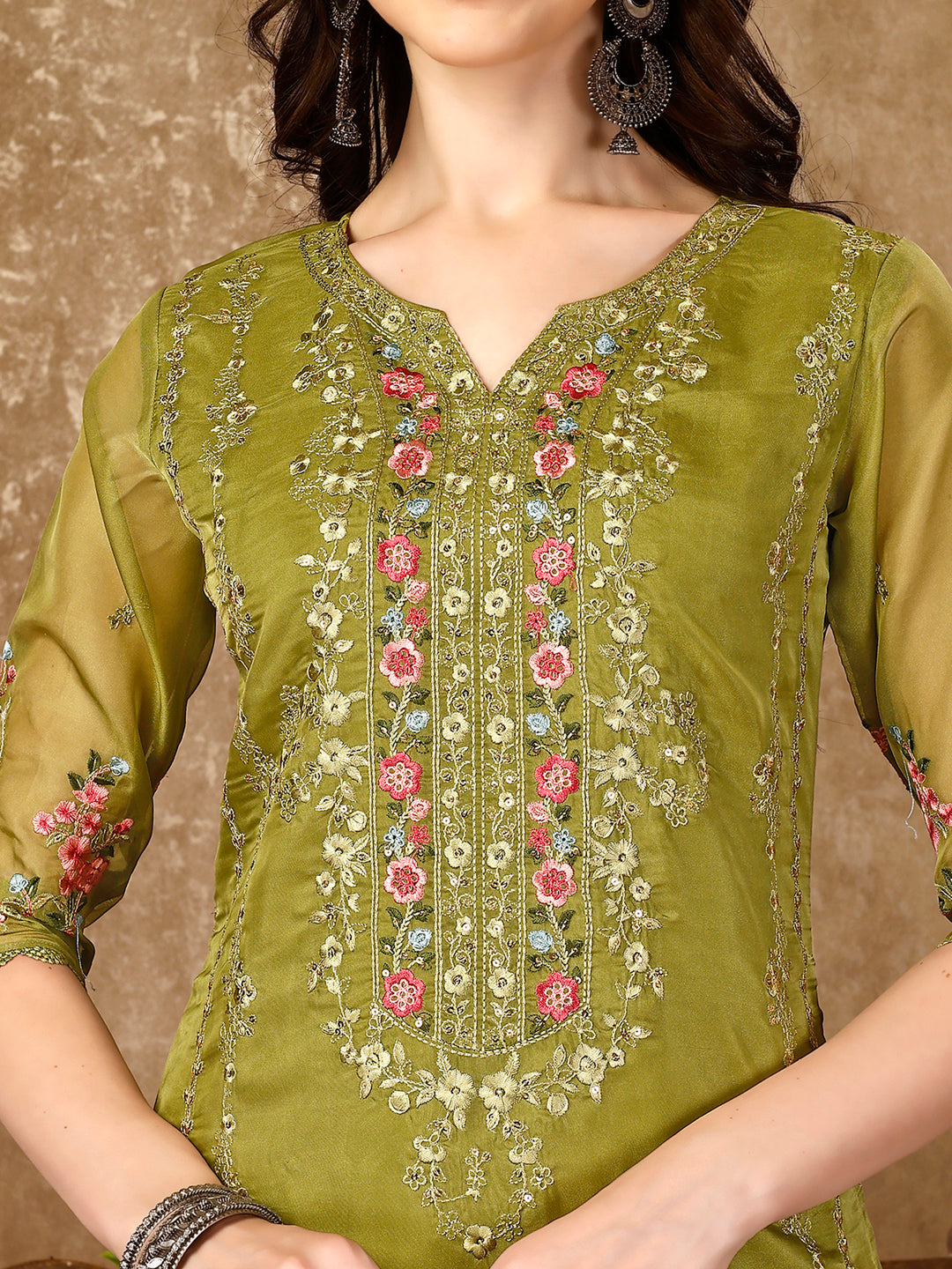 Pakistani Embroidered Organza Kurta With Pant & Embroidered Dupatta Luxury Premium, Multicolor - Hiral Fashion - Distacart
