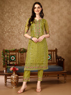 Pakistani Embroidered Organza Kurta With Pant & Embroidered Dupatta Luxury Premium, Multicolor - Hiral Fashion - Distacart